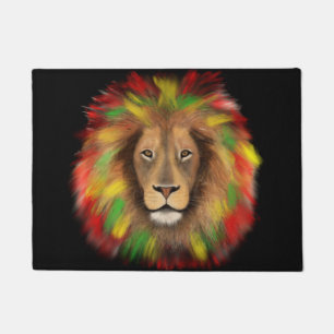 Rasta lion head red yellow green drawing Jamaica  Doormat