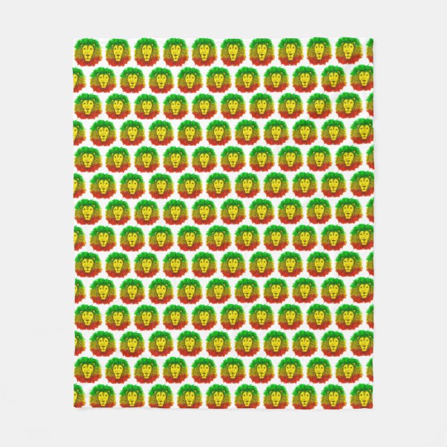 Rasta lion head red yellow green drawing Jamaica  Fleece Blanket (Front)