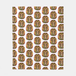 Rasta lion head red yellow green drawing Jamaica Fleece Blanket