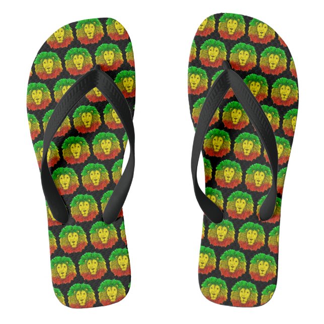 Rasta lion head red yellow green drawing Jamaica  Flip Flops (Footbed)