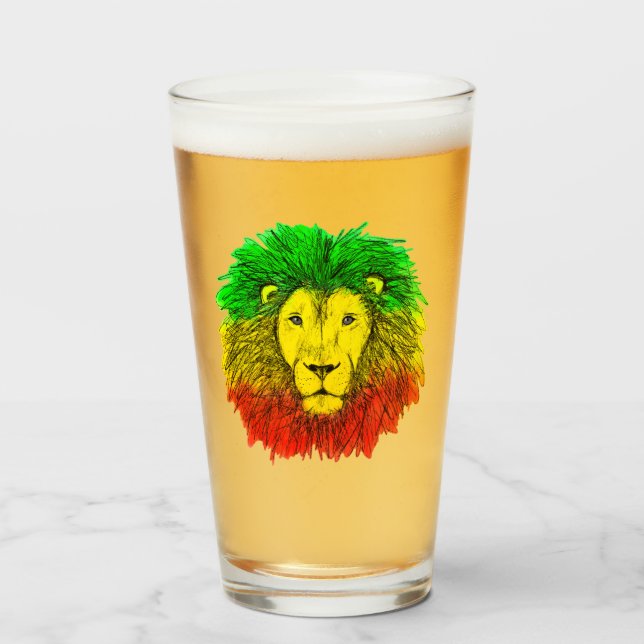 Rasta lion head red yellow green drawing Jamaica  Glass (Front Filled)