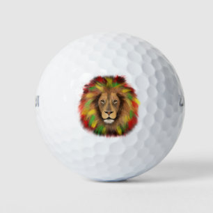 Rasta lion head red yellow green drawing Jamaica  Golf Balls