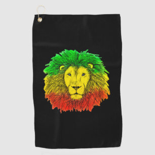 Rasta lion head red yellow green drawing Jamaica Golf Towel