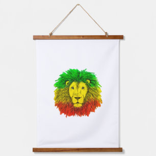 Rasta lion head red yellow green drawing Jamaica Hanging Tapestry
