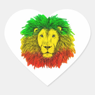 Rasta lion head red yellow green drawing Jamaica Heart Sticker