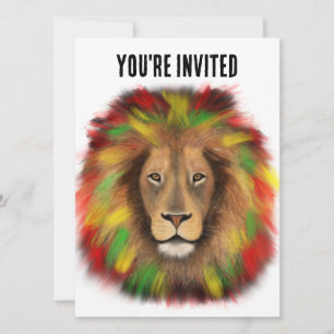 Rasta lion head red yellow green drawing Jamaica  Invitation