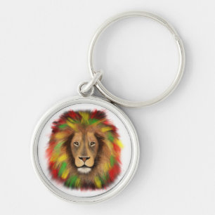 Rasta lion head red yellow green drawing Jamaica Keychain