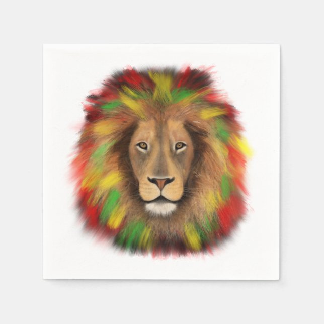 Rasta lion head red yellow green drawing Jamaica  Napkin (Front)