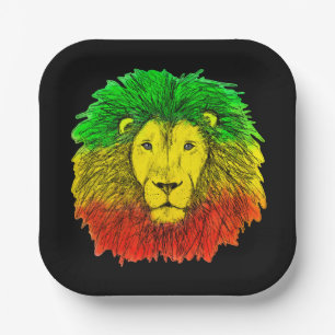 Rasta lion head red yellow green drawing Jamaica  Paper Plate