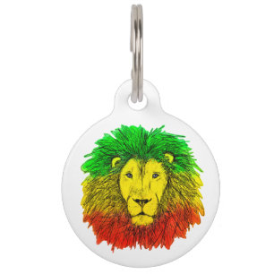Rasta lion head red yellow green drawing Jamaica Pet Tag