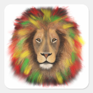 Rasta lion head red yellow green drawing Jamaica  Square Sticker
