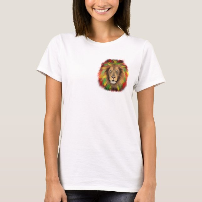 Rasta lion head red yellow green drawing Jamaica  T-Shirt (Front)