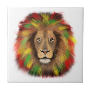 Rasta lion head red yellow green drawing Jamaica Tile