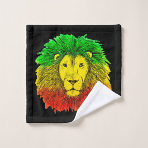 Rasta lion head red yellow green drawing Jamaica Wash Cloth