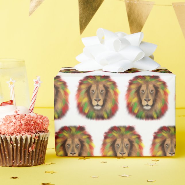 Rasta lion head red yellow green drawing Jamaica  Wrapping Paper (Birthday Party)