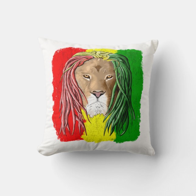 Rasta Lion Jamaican Reggae Flag Throw Pillow (Front)