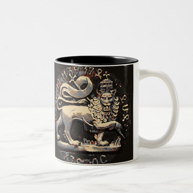 Rasta Lion of Judah Ancient Design Two-Tone Coffee Mug (Right)