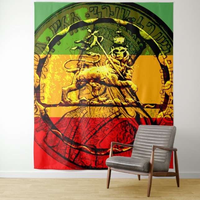 Rasta Lion of Judah Red Gold Green Tapestry (In Situ)