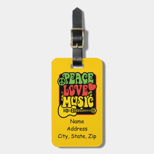 Rasta Peace Love Music Luggage Tag (Front Vertical)