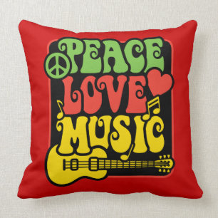 Rasta Peace Love Music Throw Pillow