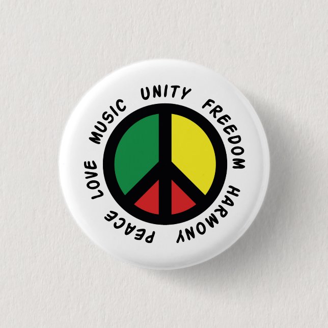 Rasta Peace Sign Peace Love Music Freedom Unity 1 Inch Round Button (Front)