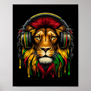 Rasta Raggae Jamaica Music Headphones Lion Of Juda Poster