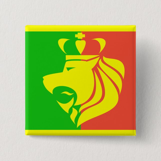 Rasta Reggae Flag and Lion 2 Inch Square Button (Front)