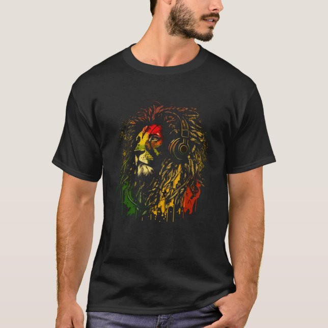 Rasta Reggae Lion Of Judah Rastafarian Pride Regga T-Shirt (Front)