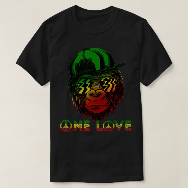 Rasta Reggae Monkey One Love Jamaica Music Headpho T-Shirt (Design Front)