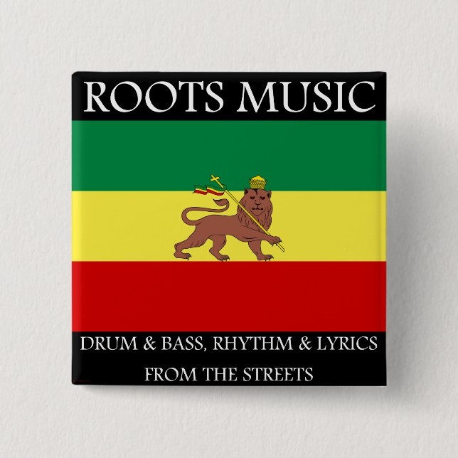 Rasta - Roots Music Ethiopia Flag Lion of Judah 2 Inch Square Button (Front)