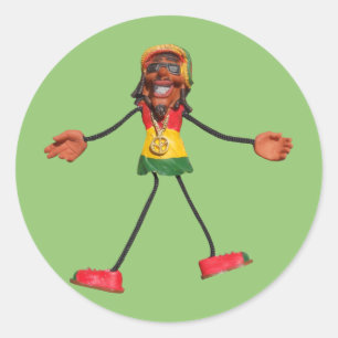 Rasta Stick Figure with Gold Peace Sign Classic Round Sticker