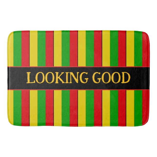 Rasta Striped Looking Good Quote Bath Mat (Front)