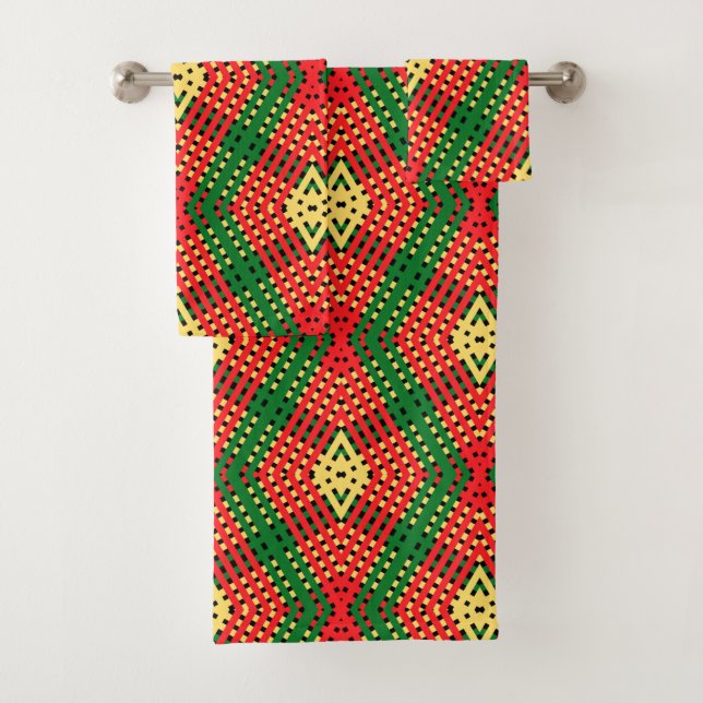 Rasta Stripes Geometric Design Bath Towel Set (Insitu)