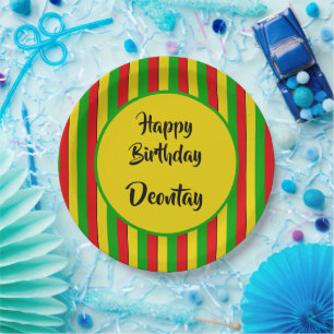 Rasta Stripes Reggae Caribbean Birthday Paper Plate