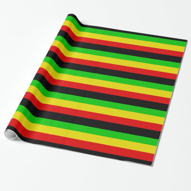 Rasta Stripes with Black Wrapping Paper (Unrolled)