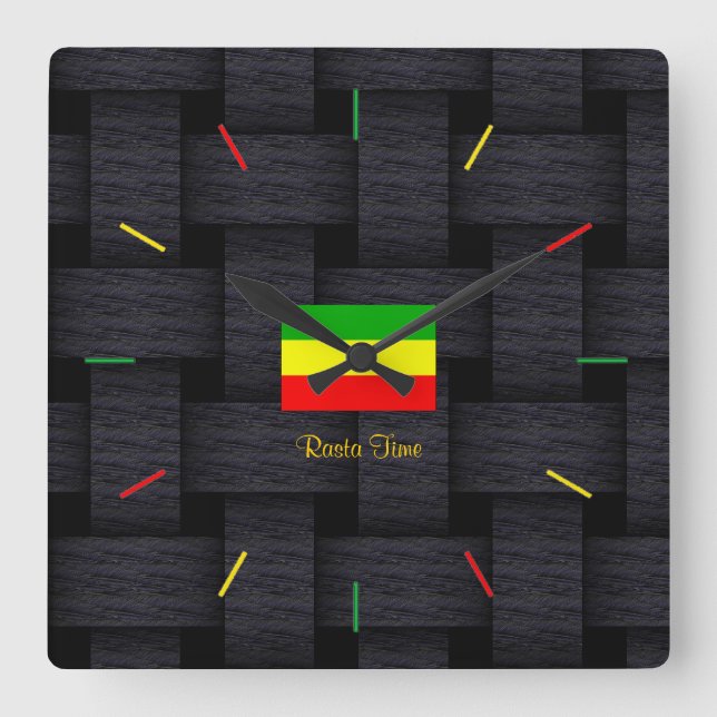 'Rasta Time' Square Wall Clock (Front)