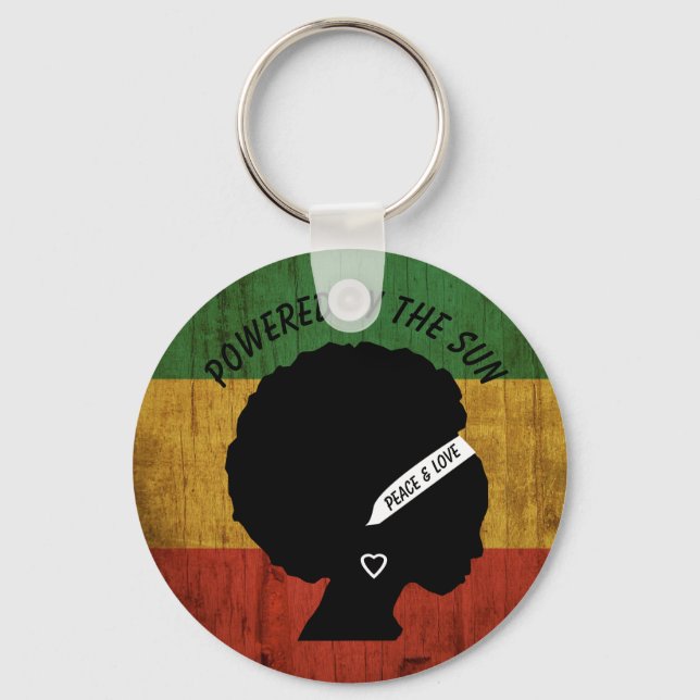 Rasta Woman Peace & Love Powered by the Sun Keychain (Front)