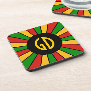 RASTAFARI FLAG BUTTON RAYS + your sign or monogram Coaster