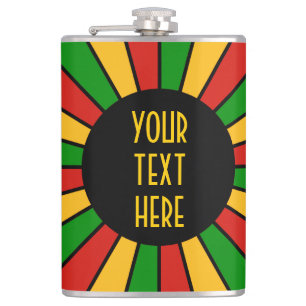 RASTAFARI FLAG BUTTON RAYS + your sign or monogram Hip Flask
