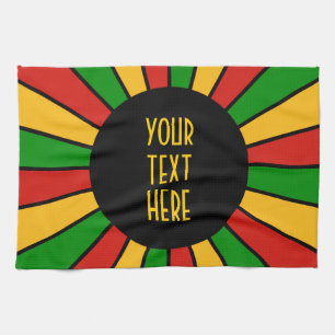 RASTAFARI FLAG BUTTON RAYS + your sign or monogram Kitchen Towel