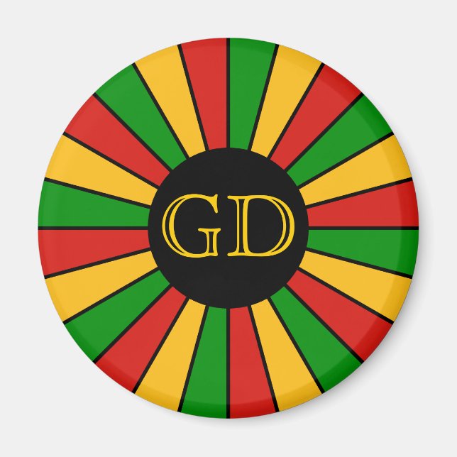 RASTAFARI FLAG BUTTON RAYS + your sign or monogram Magnet (Front)