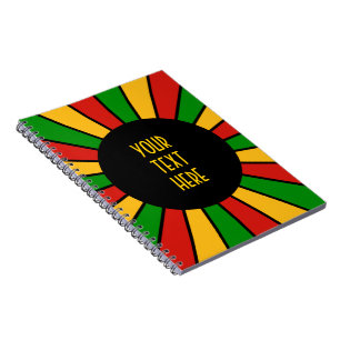 RASTAFARI FLAG BUTTON RAYS + your sign or monogram Notebook