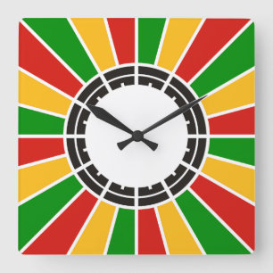 RASTAFARI FLAG BUTTON RAYS + your sign or monogram Square Wall Clock