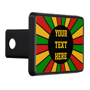 RASTAFARI FLAG BUTTON RAYS + your sign or text Trailer Hitch Cover