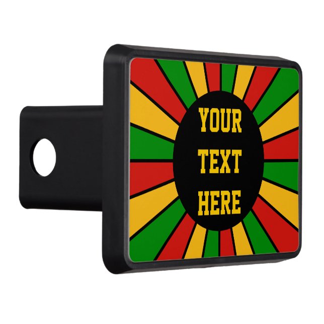 RASTAFARI FLAG BUTTON RAYS + your sign or text Trailer Hitch Cover (Right)
