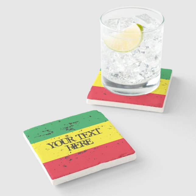 Rastafarian flag reggae music green yellow red bev stone coaster (Side)