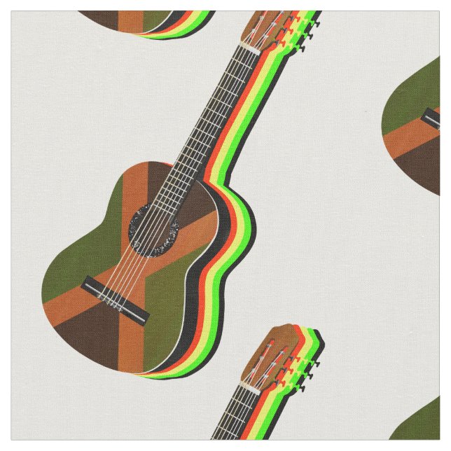 Rastafarian Reggae Guitar Jamaican Flag Fabric (Close Up)