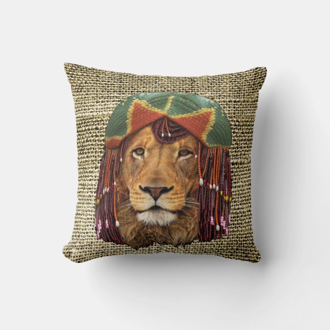 Rastafarian-wildlife lion humour design throw pillow (Front)