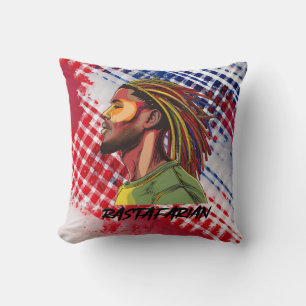 Rastafarian with dreadlocks on grunge print throw pillow