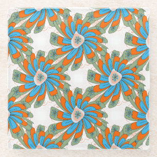 Raster Floral Abstract Textile Print Glass Coaster